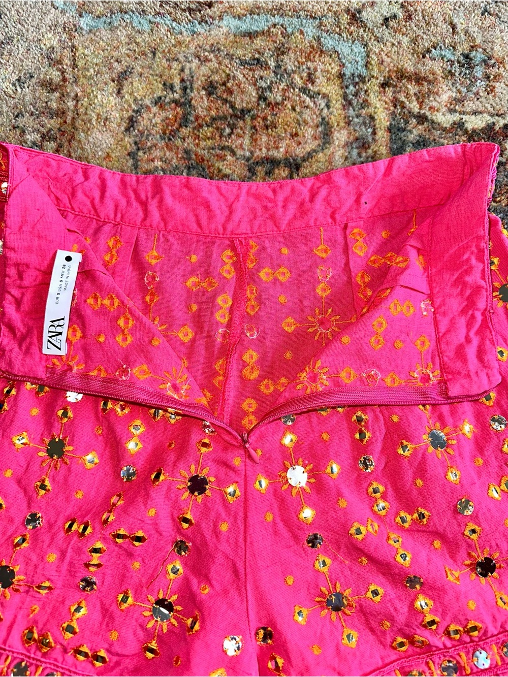 Zara Bright Pink Embellished Women’s Shorts with Silver Mirror Accents - Picture 5 of 8